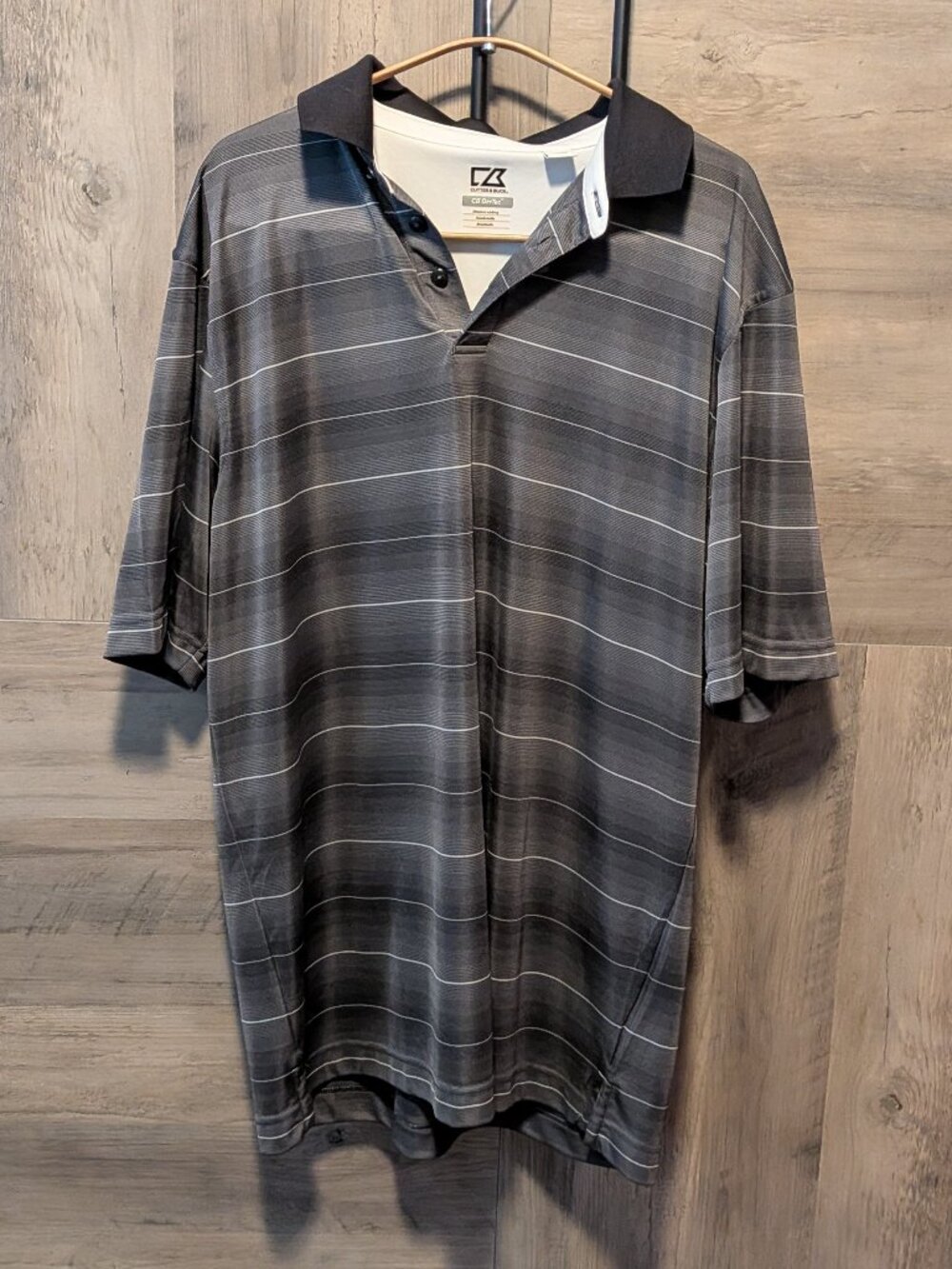 Cutter & Buck CB DryTec Men's XL Golf Polo Shirt Gray Striped Moisture Wicking